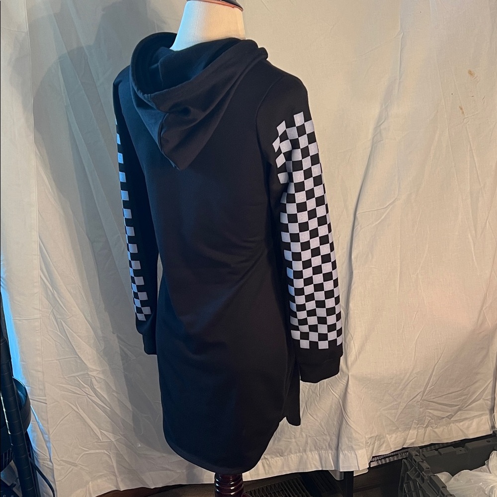 Love J Black Dress with Checkered Sleeves - Picture 4 of 13